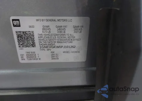 2023 Chevrolet Traverse Awd Lt Cloth из США, поврежденный, VIN 1GNEVGKW0PJ101262